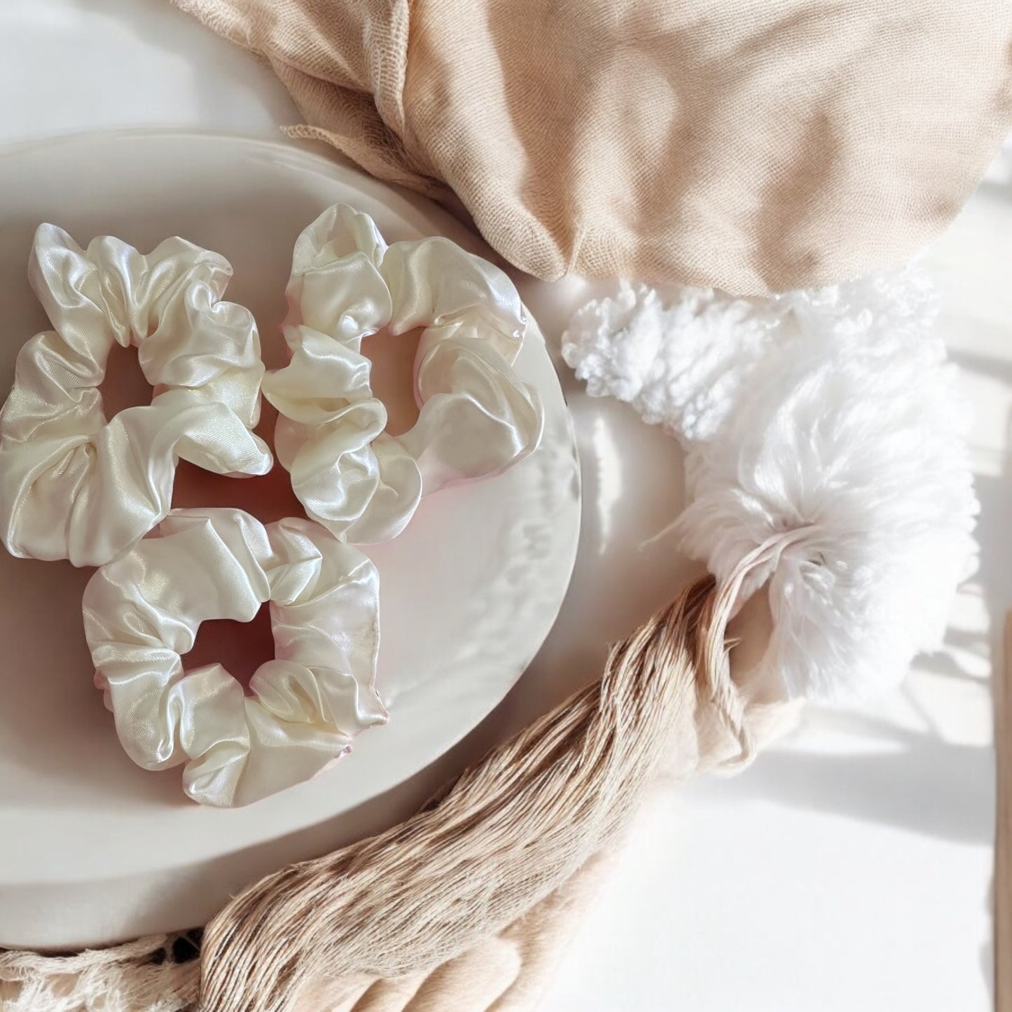 Satin Scrunchies x3 Pearl